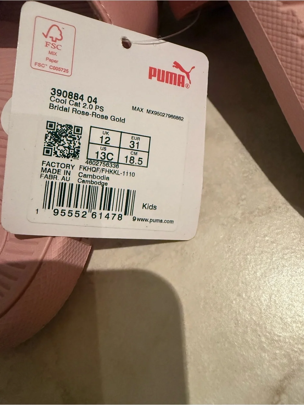 Puma Kids Pink Slide Sandals with Metallic Gold Logo